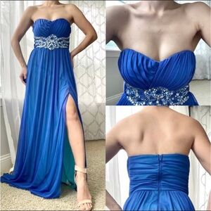 Elegant Strapless Blue Dress